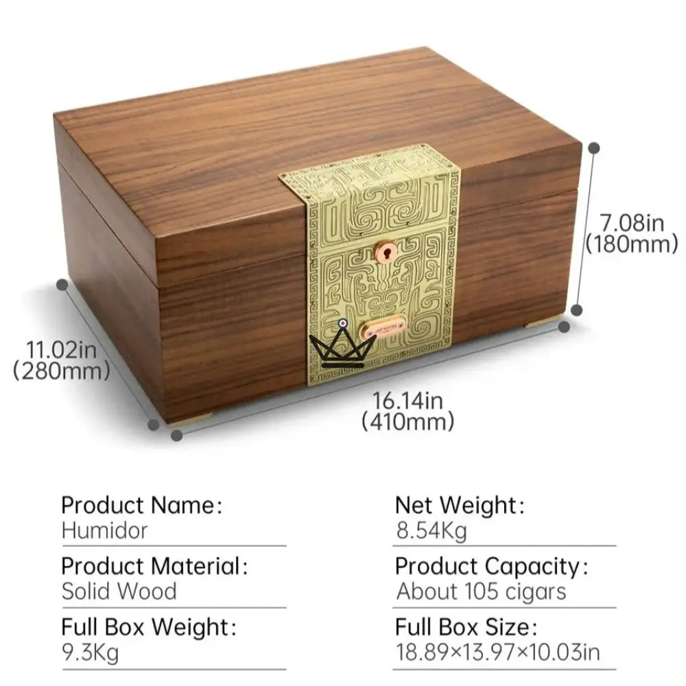 Héritage Empyrean Cigar Humidor — solid wood & cedar, ~100 cigars, lock, dual zone, gold or silver — view 15