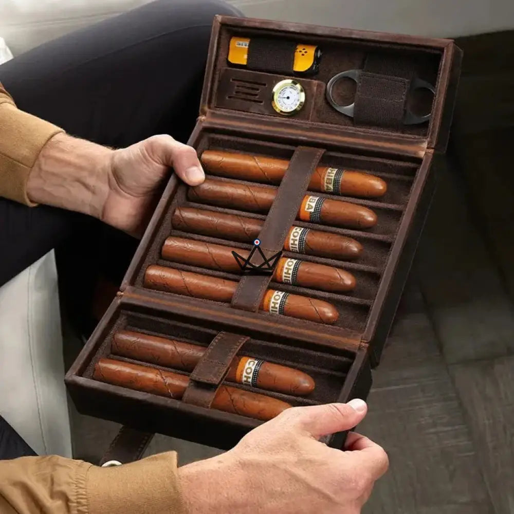 Customizable Leather Cigar Humidor - Voyageur King — view 4