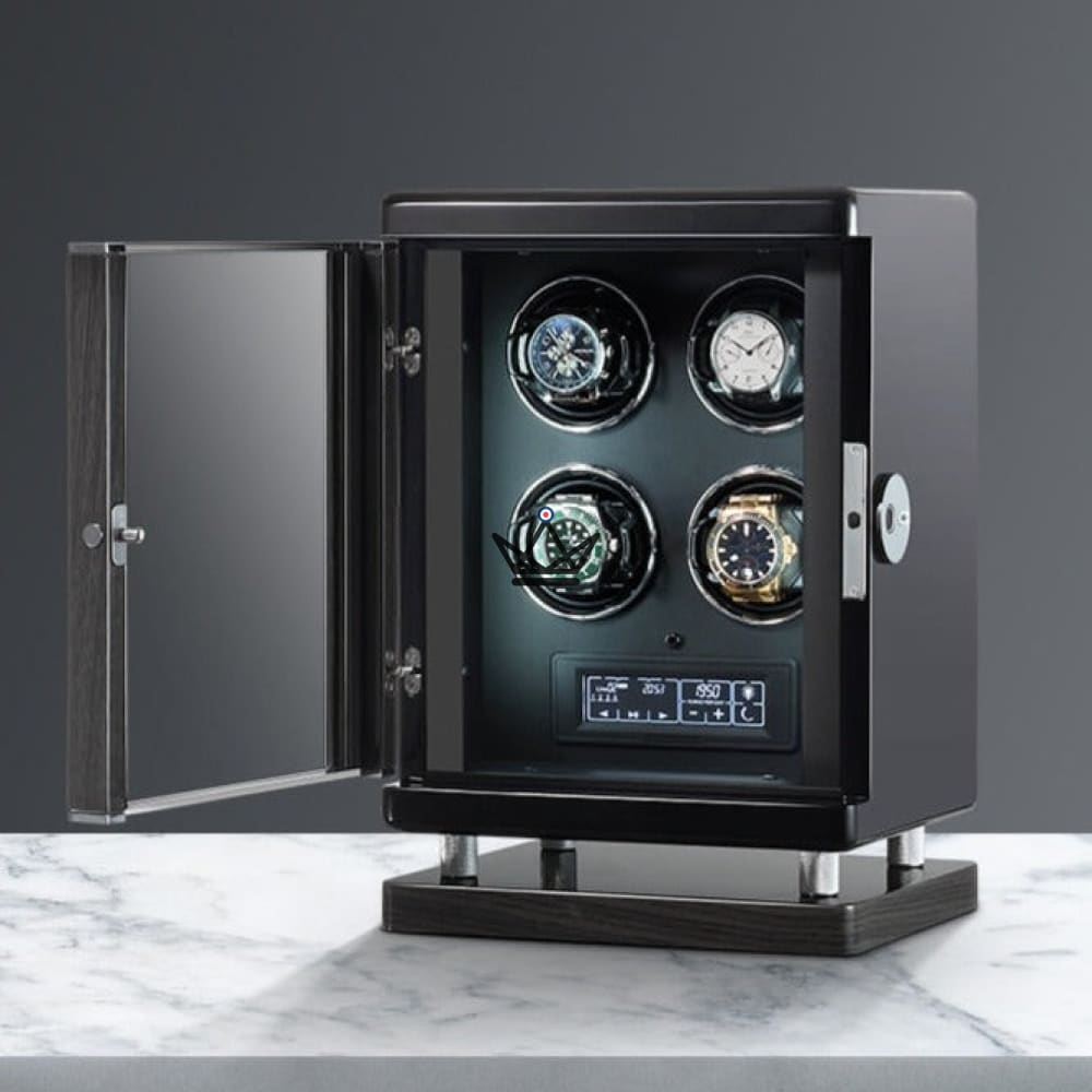 BAELISH LUXE Automatic Watch Winder — Fingerprint, 1 to 12 Watches, Wood & Steel — 4 Rotors