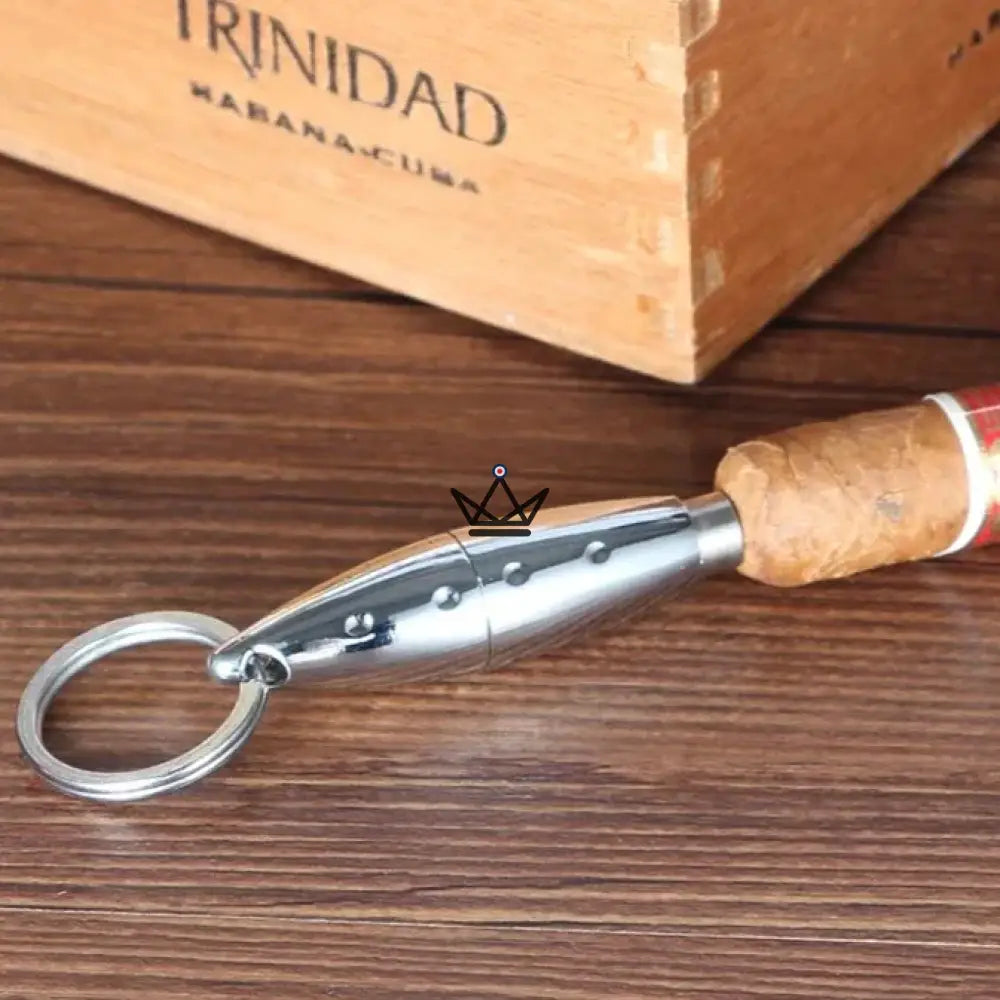 Silver Bang Cigar Punch — Silver Stainless Steel, Retractable Blade, 8mm Perforation | Integrated Keychain Ring — view 6