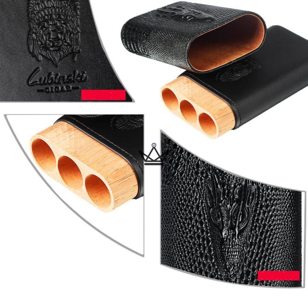 WILD CEDAR Cigar Case — Cowhide Leather & Cedar, Croc Pattern, 3 Cigars | Brown · Black — view 11