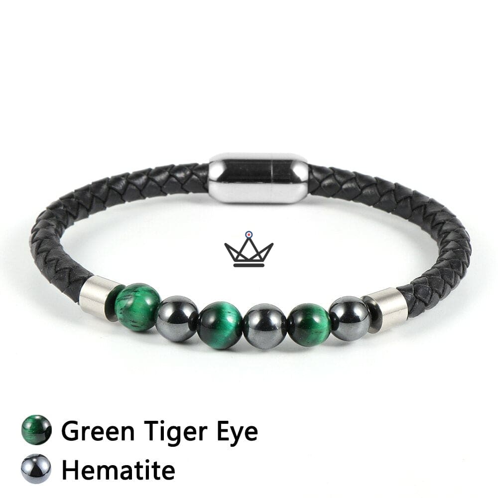 Lederperlenarmband – Geflochtenes Leder & Natursteine – 10 Steine – Ansicht 12