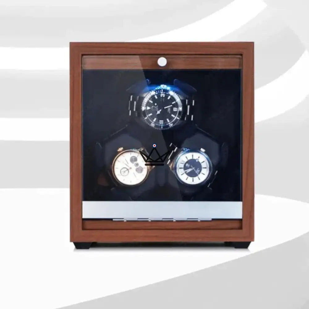 TRIOWIND Automatic Watch Winder — Walnut Wood, 3 Star Watches, LED, 5 Modes — view 2