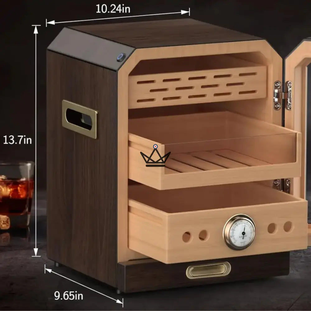 Prestige Cedar Lux Zigarrenschrank – Zeder, Touch-LED, 100–150 Zigarren, Glasfach, 2 Befeuchter, Hygrometer an der Vorderseite, Nussbaum oder Carbon – Ansicht 6