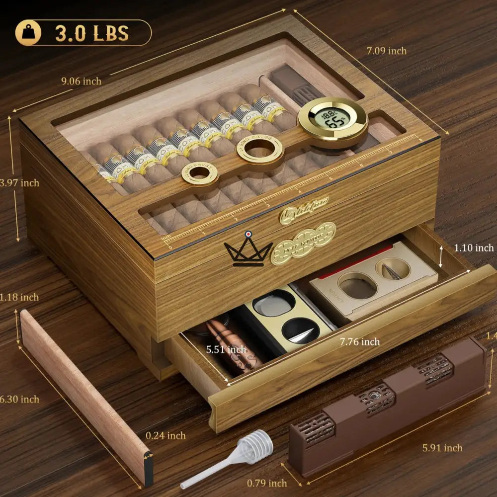 Orbis Vault Humidor — Spanish Cedar, Glass Top, Digital Hygrometer & Gel Humidifier — view 7