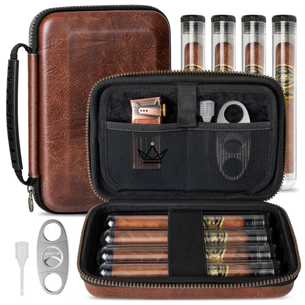 CALLISTO LUX Estuche para cigarros con accesorios: cuero de primera calidad, forro suave | 3 cigarros