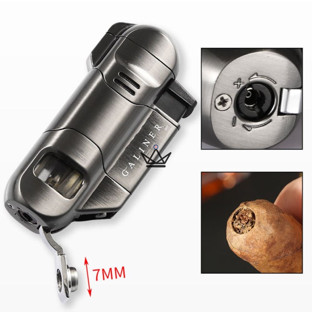 Incendium Pack – Dreifachflammenfeuerzeug & Locher + Doppelklingen-Guillotine 25 mm | Silber oder Silber/Schwarz · Inklusive Geschenkbox – Ansicht 6