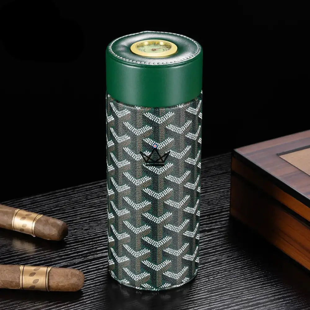 Zylindrischer Humidor ORBAL Alpine — Chevron-Leder, Hygrometer & Befeuchter, 5 bis 10 Zigarren – Ansicht 6