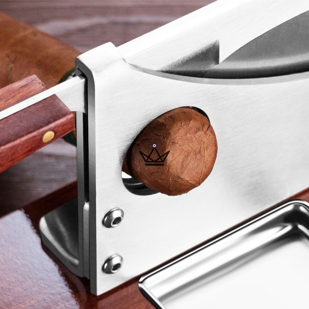 Desktop Cigar Cutter HELIX Loop — Solid Wood & Stainless Steel Lever Cutter | Integrated Catch Tray — view 2