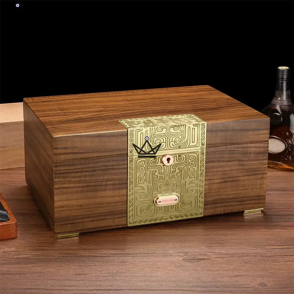 Humidor Deluxe Heritage: cedro español para 100 cigarros, encendedor dorado, cortador, soporte para cigarros y tubo Humidor Deluxe Heritage: cedro español para 100 cigarros, encendedor dorado, cortador, soporte para cigarros y tubo
