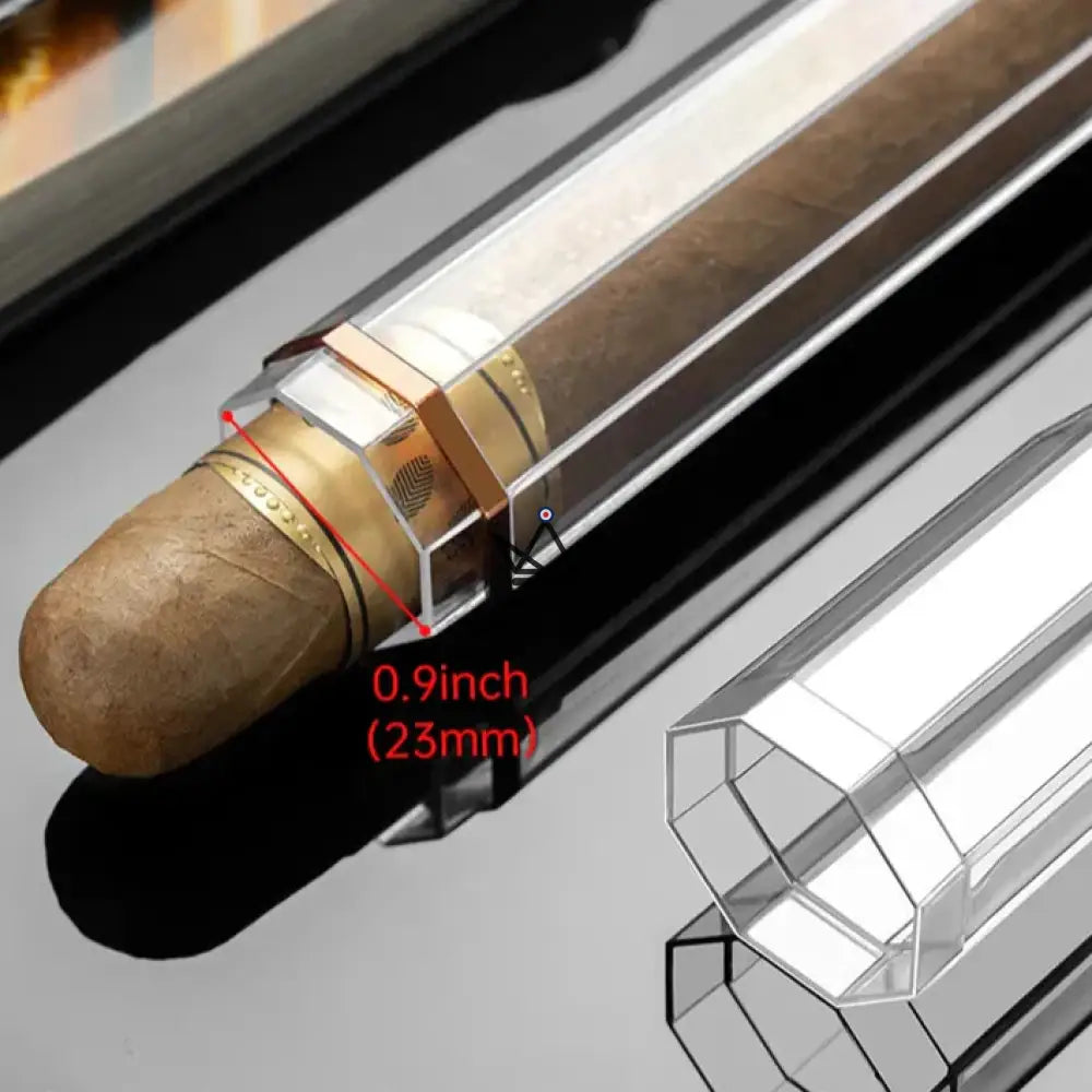 PRISM faceted crystal acrylic cigar tube — octagonal, gold ring, 165 mm — view 4