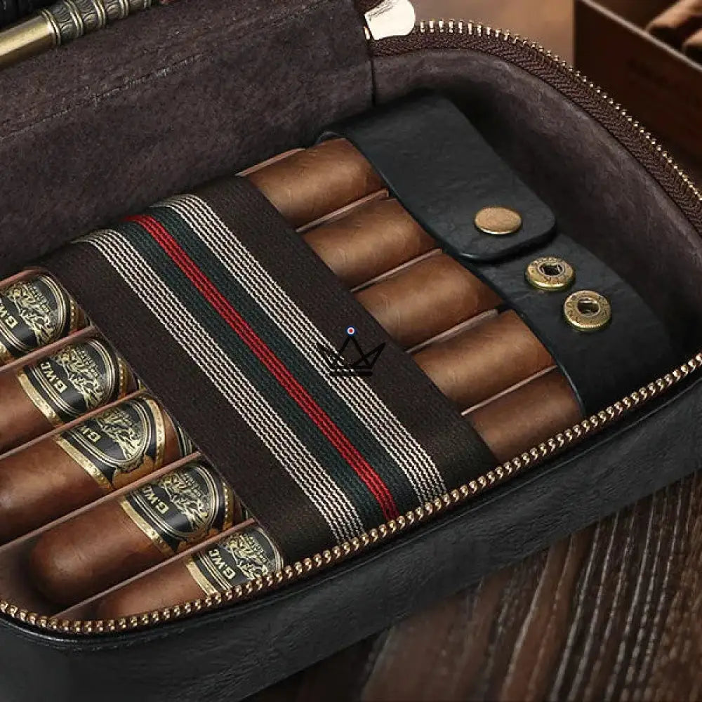 Magyars Wood Cigar Case — 5-cigar cedar tray, double-bladed cigar cutter, dragon head needle & Boveda 72% kit — view 8