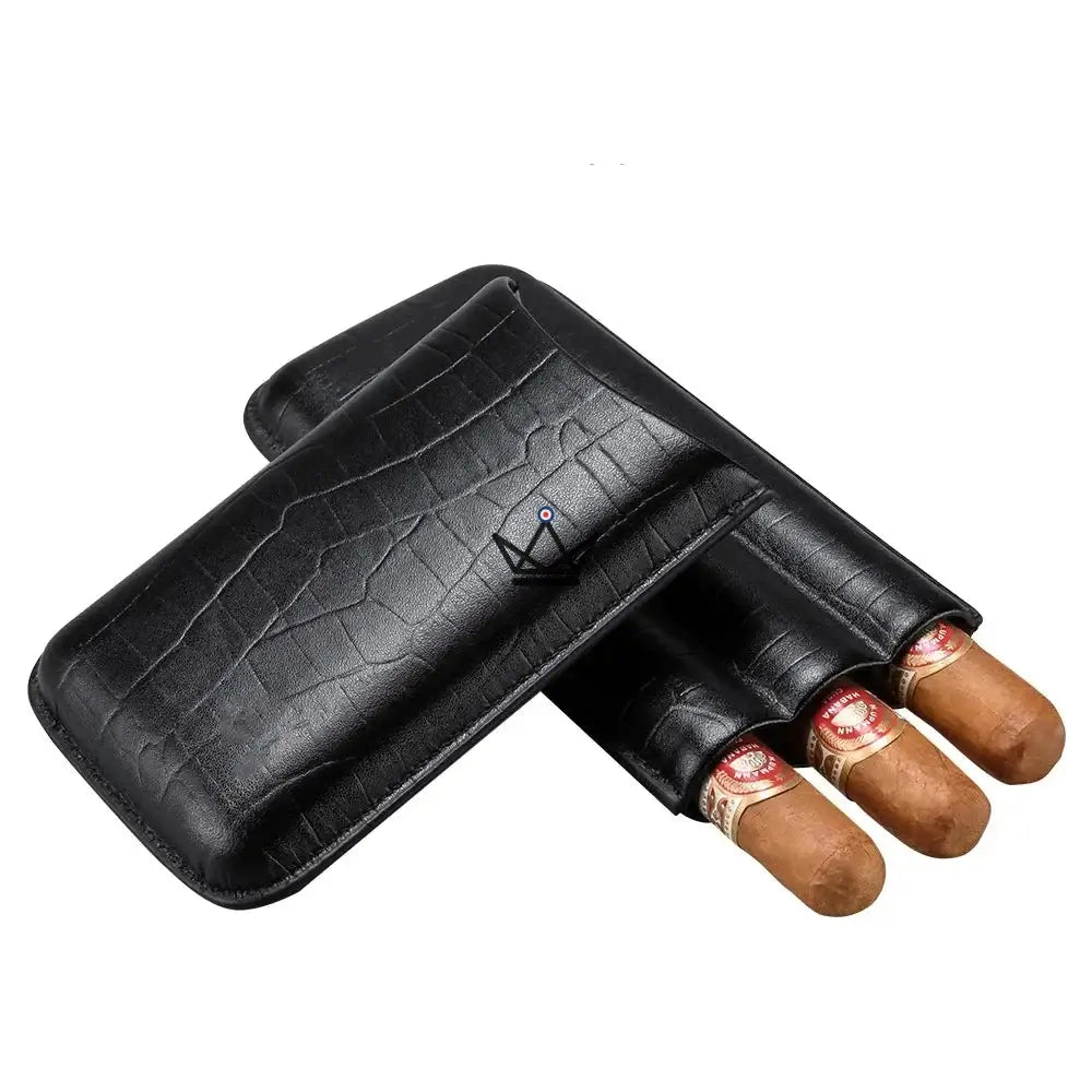 Leather 3 cigar case with cigar cutter - Silver Cortez — view 6