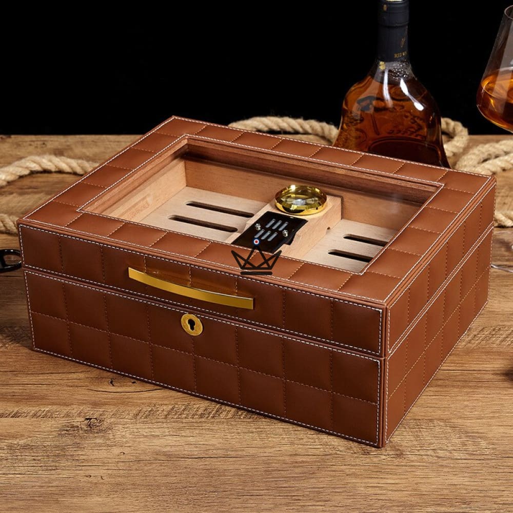 Norton Edition Cigar Humidor — Quilted Genuine Leather, 4 Colors, Cedar, Tray & Dividers, 50-60 Cigars — view 1