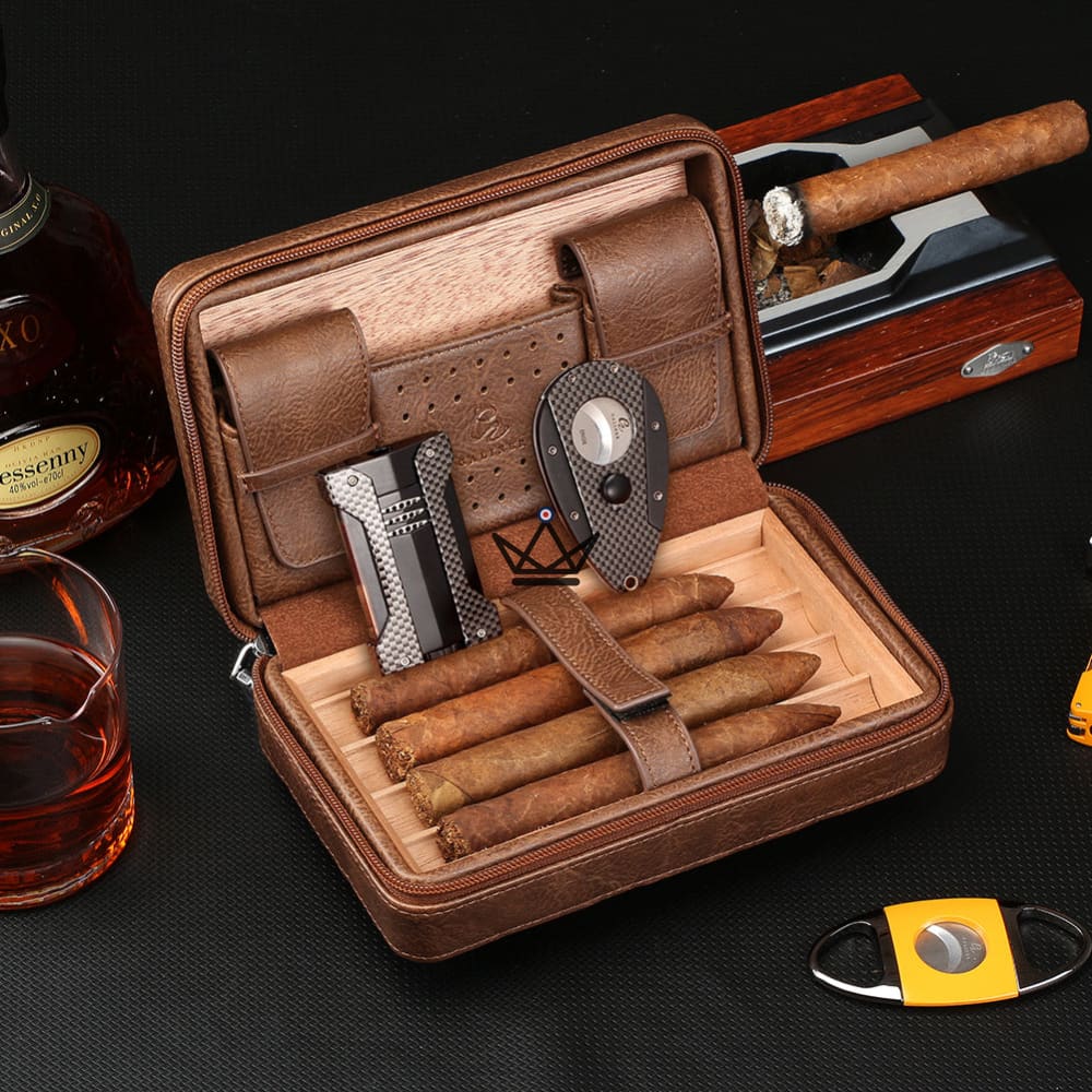 Reisehumidor SOCRATE STYLE – Leder & Zeder, 5 Zigarren, 3 Fächer – Ansicht 7
