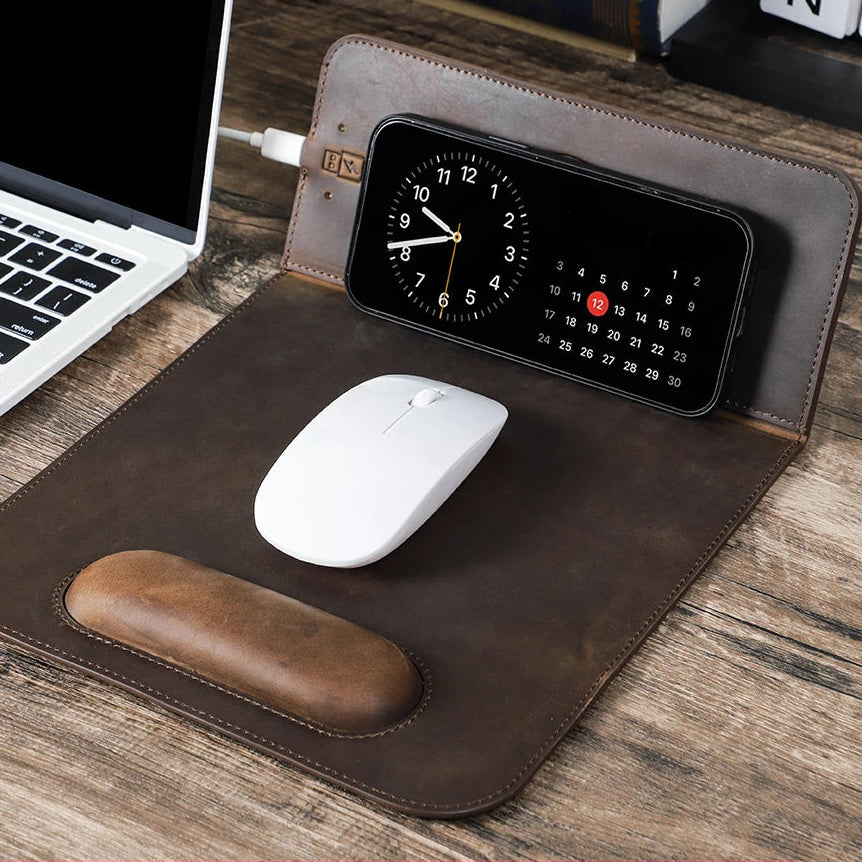 Customizable Leather Mousepad with Wireless Charger - Voyageur Magellan — view 2