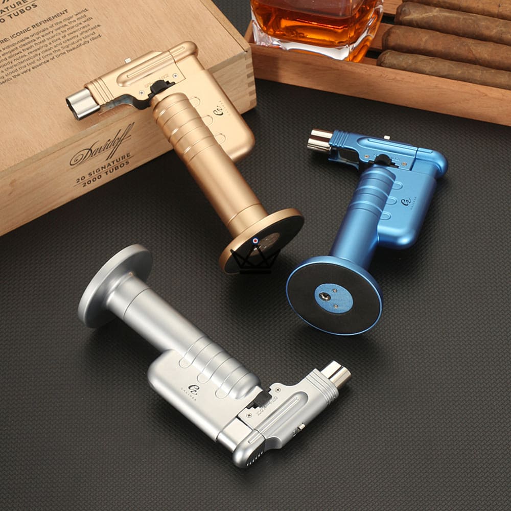 FIRE TITAN Giant Torch Lighter — XXL Size, Built-in Stand, Silver · Gold · Blue | Cigar Gift Box — view 3