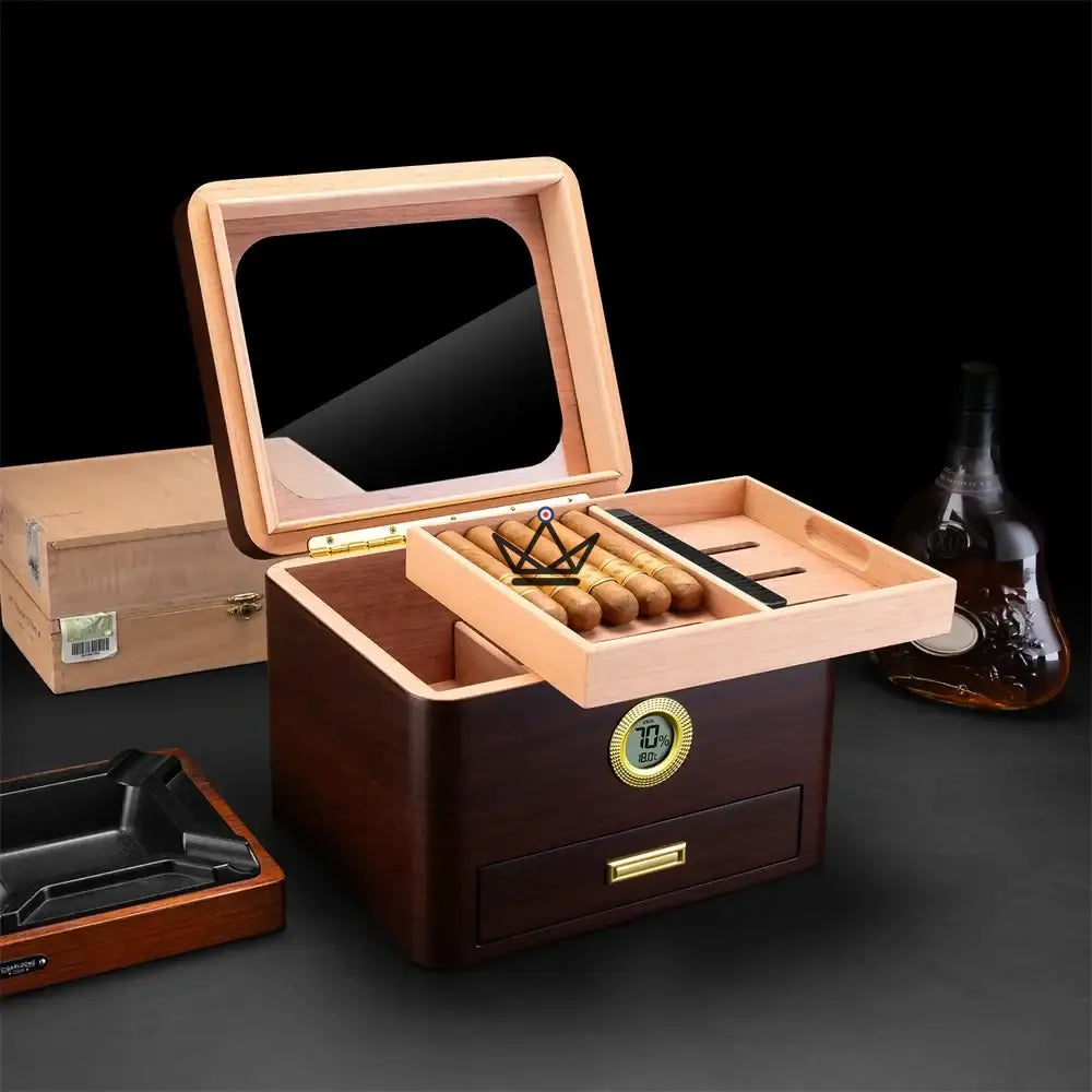 Zigarrenhumidore Équinoxe – spanische Zeder, goldener Glasdeckel, 65 Zigarren, digitales Hygrometer, luftdichte Versiegelung – Ansicht 5