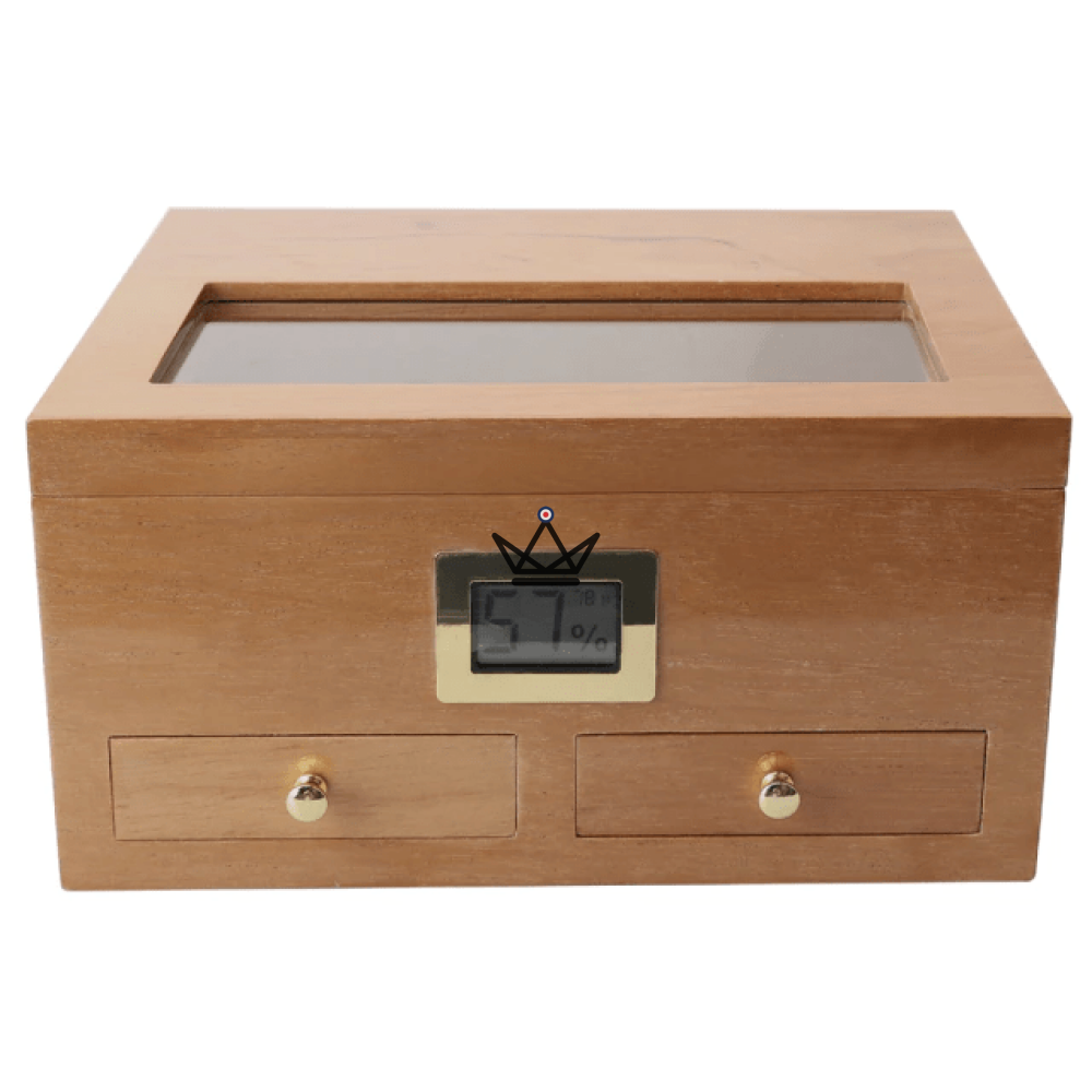DUNE Cigar Humidor – solid Spanish cedar, glass top, 2 front drawers, digital hygrometer, 50 cigars — view 6