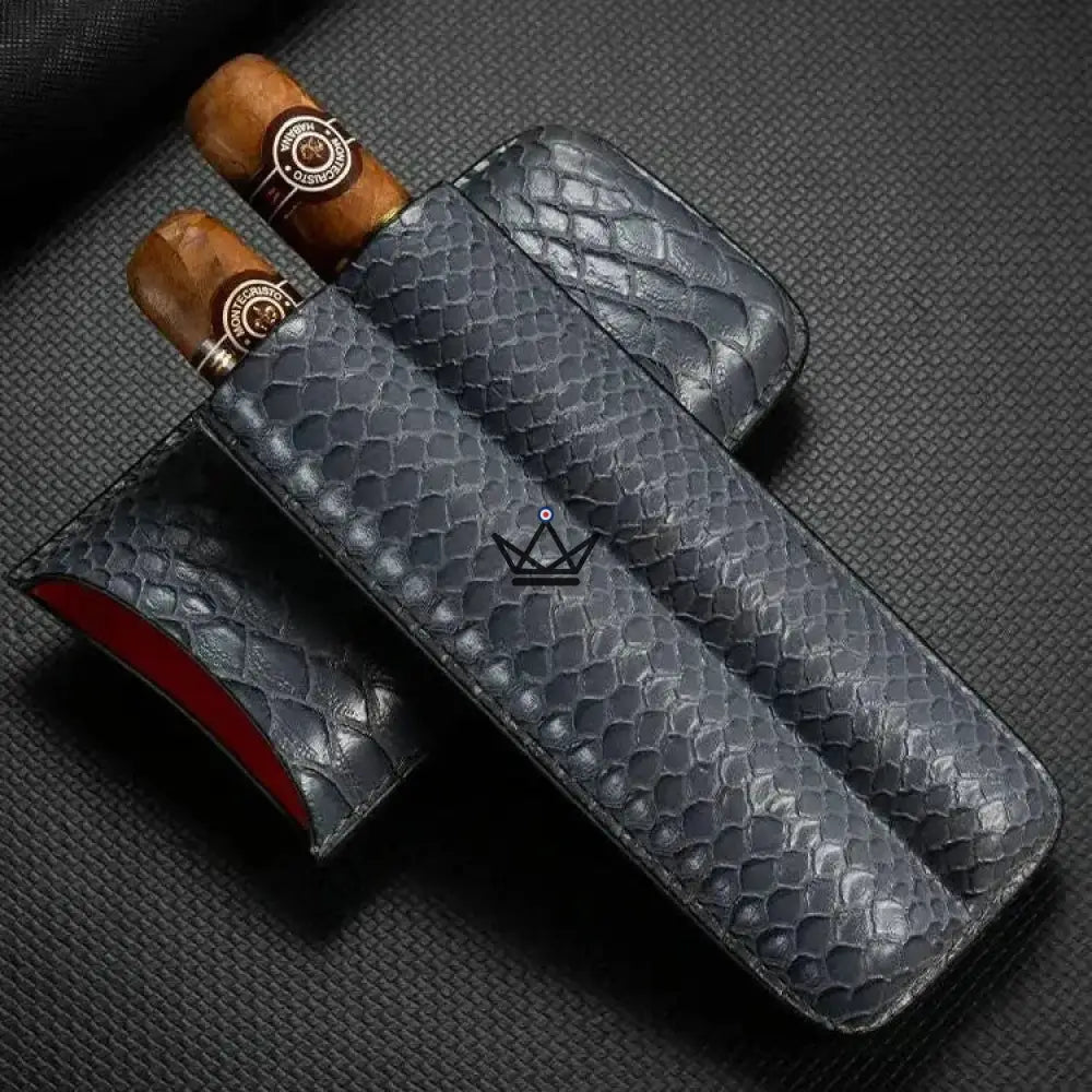 AURELIUS Edition Cigar Case — Cowhide Leather, 2 Cigars, Black · Slate · Cognac — Ash Slate