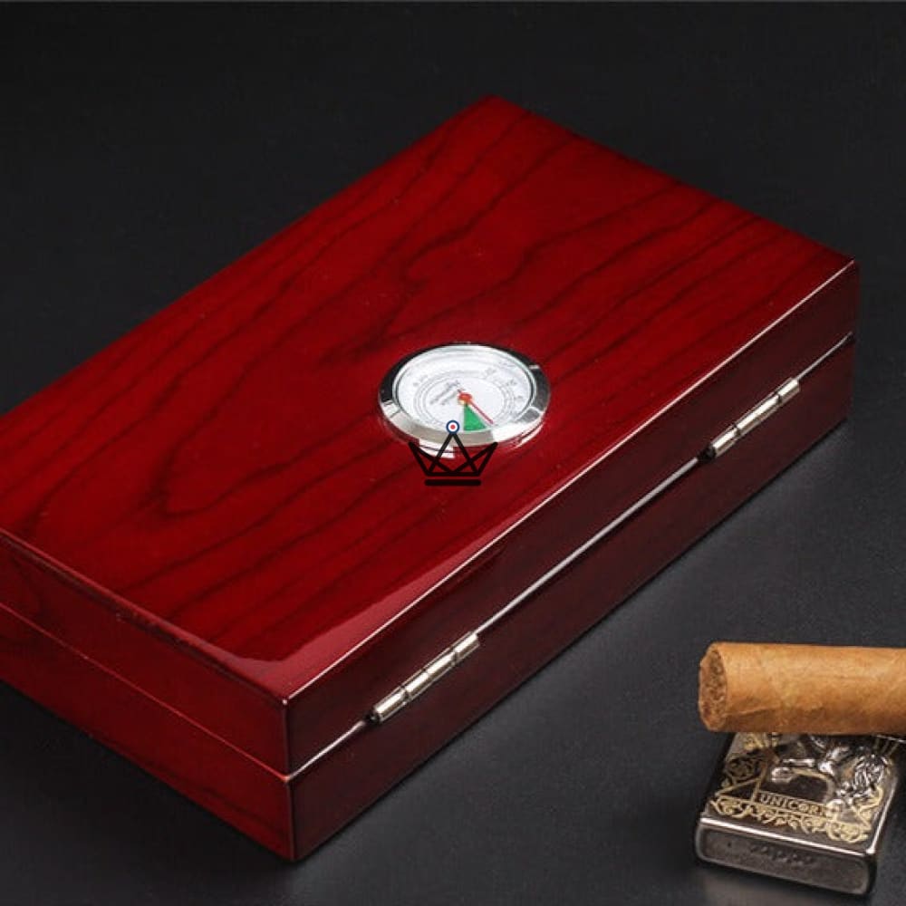 Zigarrenhumidor VAULT — spanische Zeder, 5 bis 8 Zigarren, integrierter Befeuchter, Hygrometer, Rot oder Schwarz – Ansicht 6