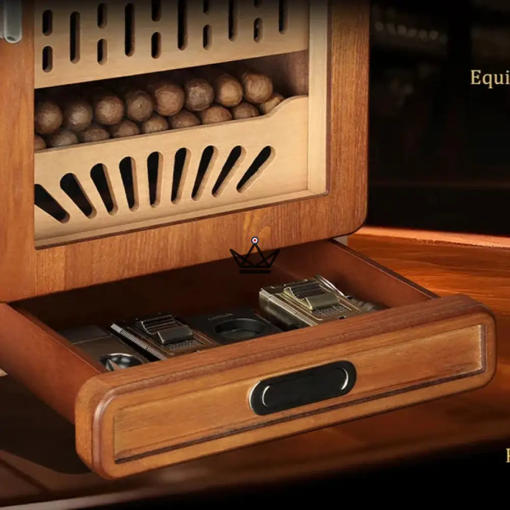 Vesuvius Sky Cigar Humidor — Cedar, Glass Top 9 Slots, 3 Drawers, Accessory Drawer, Digital Hygrometer & 2 Humidifiers, Up to 150 Cigars — view 17