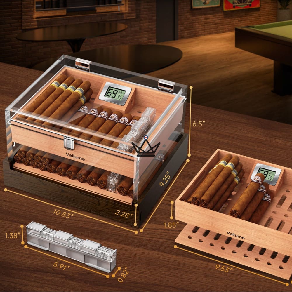 Aerion Vault Cigar Humidor — clear acrylic, cedar, accessory drawer, 2 sizes — view 5