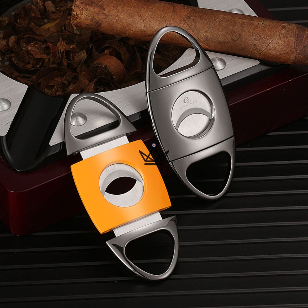 Steel Edition Guillotine Cigar Cutter — Double Blade Brushed Stainless Steel, 23 mm, Silver or Yellow | Gift Box Included — view 1