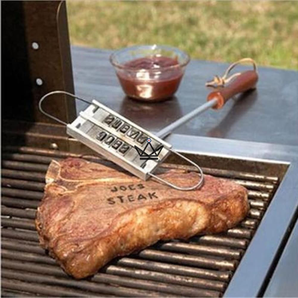 GRIZLY Customizable Barbecue Branding Iron — 55 interchangeable letters | iron & wood — view 1
