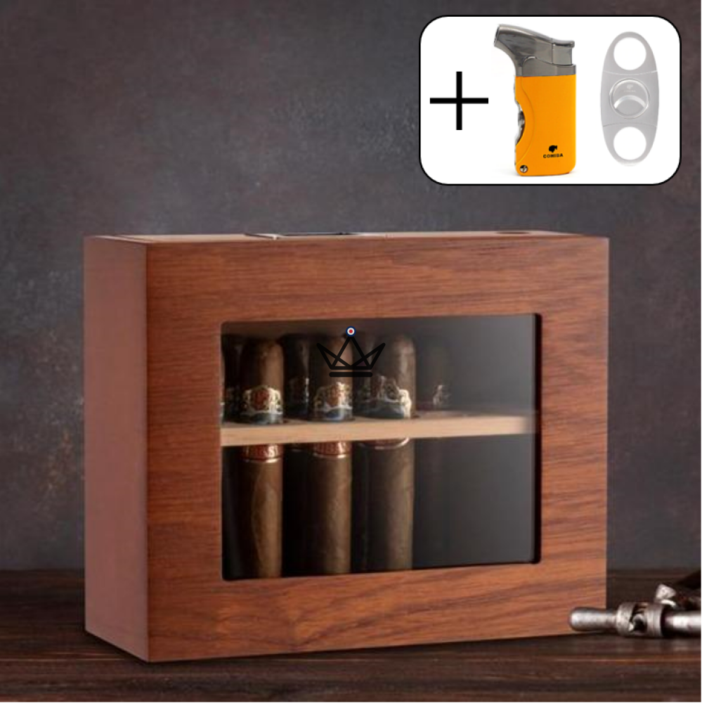 VERTIGO cigar humidor — Spanish cedar, digital hygrometer & magnetic system — Vargas Yellow