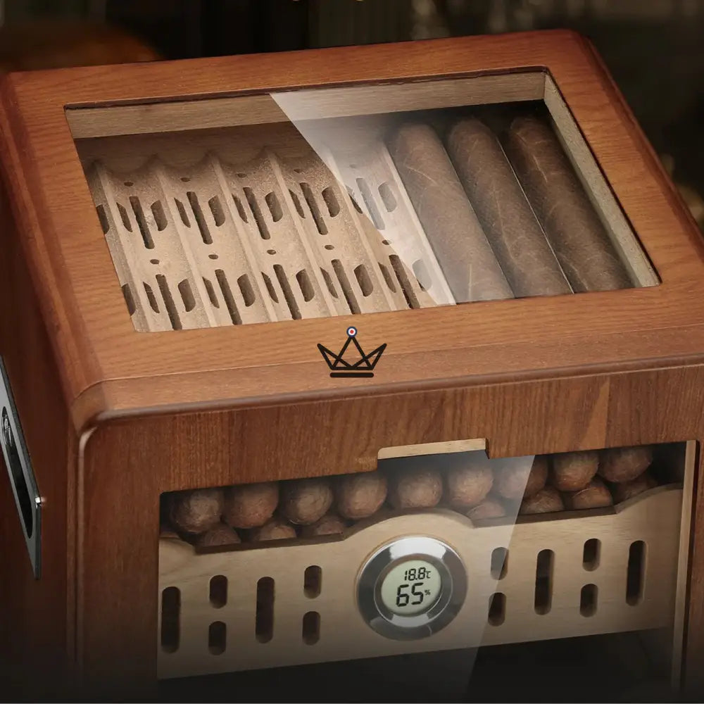 Zigarrenhumidor Vesuvius Sky — Zeder, Glasdach, 9 Fächer, 3 Schubladen, Zubehörschublade, Digitalhygrometer & 2 Befeuchter, bis zu 150 Zigarren – Ansicht 11
