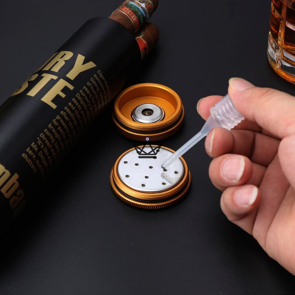 Zigarren-Humidor LYROK – Stahlzylinder, Hygrometer & Befeuchter, 3 bis 5 Zigarren – Ansicht 2