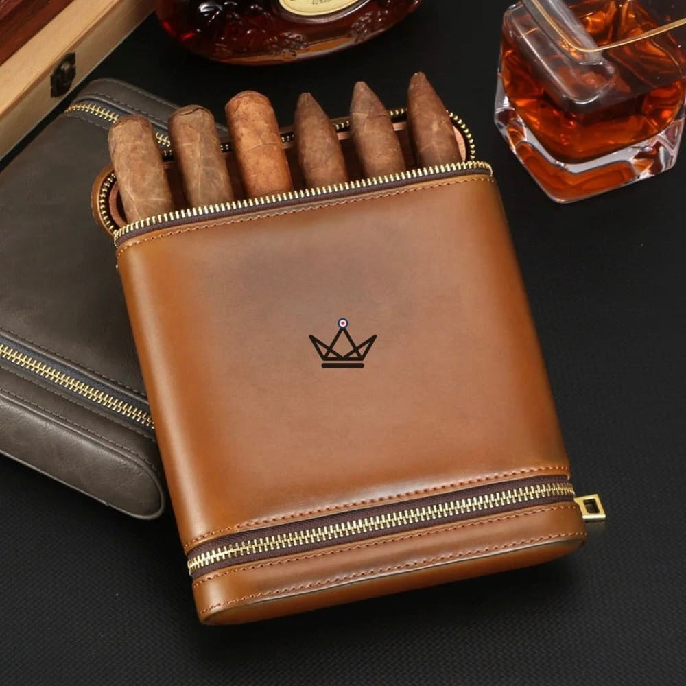 Pitillera ZIPY — cuero vintage para 6 cigarros, humidificador integrado | cedro Pitillera ZIPY — cuero vintage para 6 cigarros, humidificador integrado | cedro