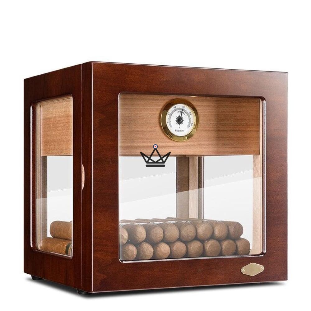 Humidor de cigarros CRYSTAL CUBE: 5 lados de vidrio, cedro español, +100 cigarros, cajón para 30 cigarros, higrómetro frontal Humidor de cigarros CRYSTAL CUBE: 5 lados de vidrio, cedro español, +100 cigarros, cajón para 30 cigarros, higrómetro frontal