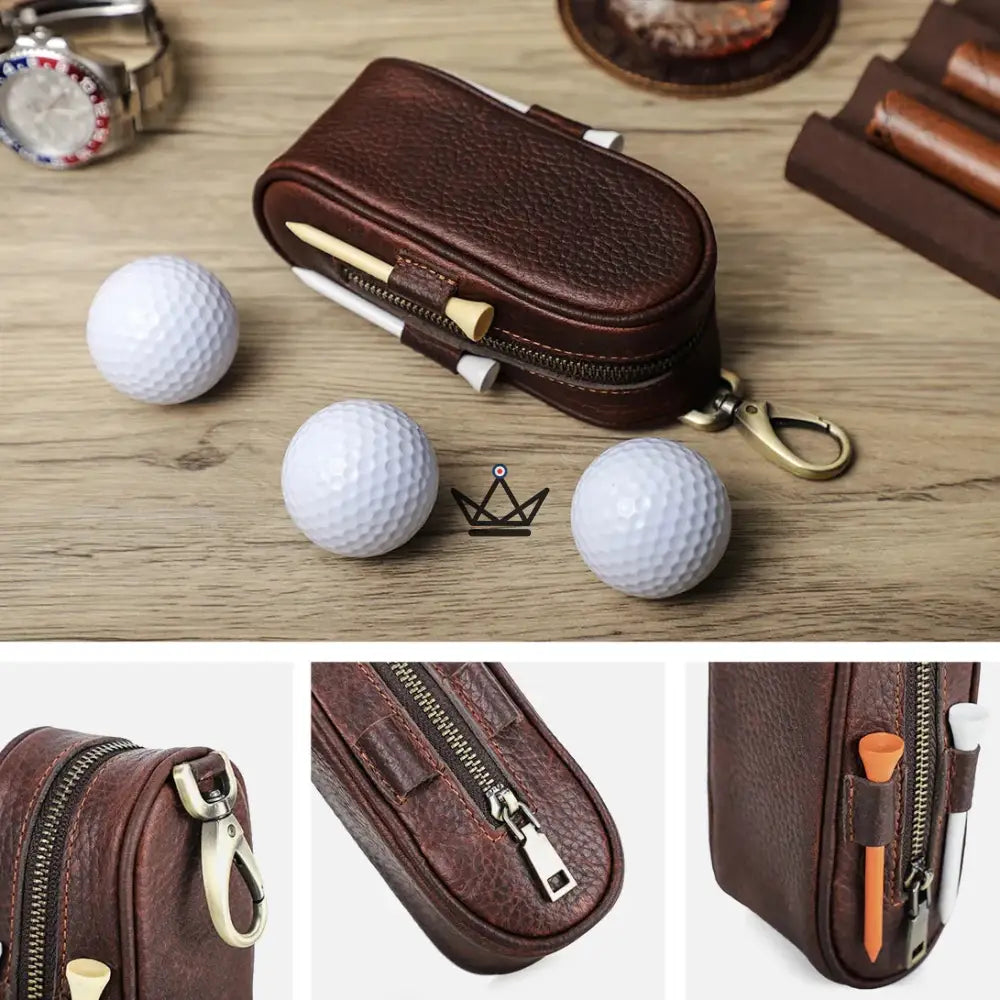 Customizable Leather Golf Ball Case – Voyageur Links | 3 Balls, 4 Tees — view 5