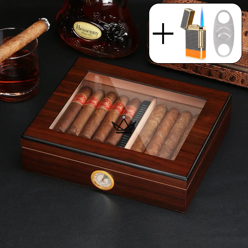 Humidor JANGO – verglast, 20 Zigarren, spanisches Zedernholz & Befeuchter – Ansicht 18