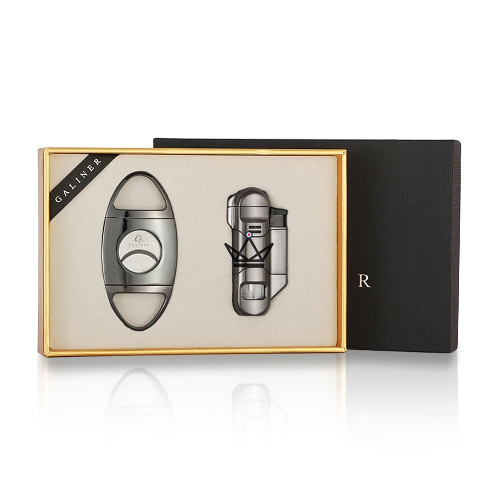Incendium Pack - Triple Torch Lighter & Punch + 25 mm Double Blade Guillotine | Silver or Silver/Black · Gift Box Included — view 10