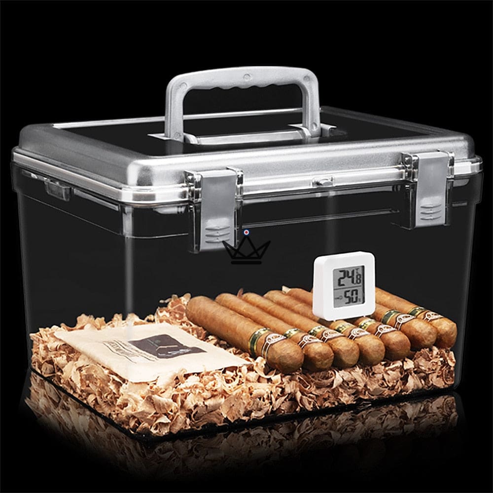 Crystal Square Jar Humidor — clear acrylic, black or silver airtight lid, size M or L, 50-100 cigars — view 3