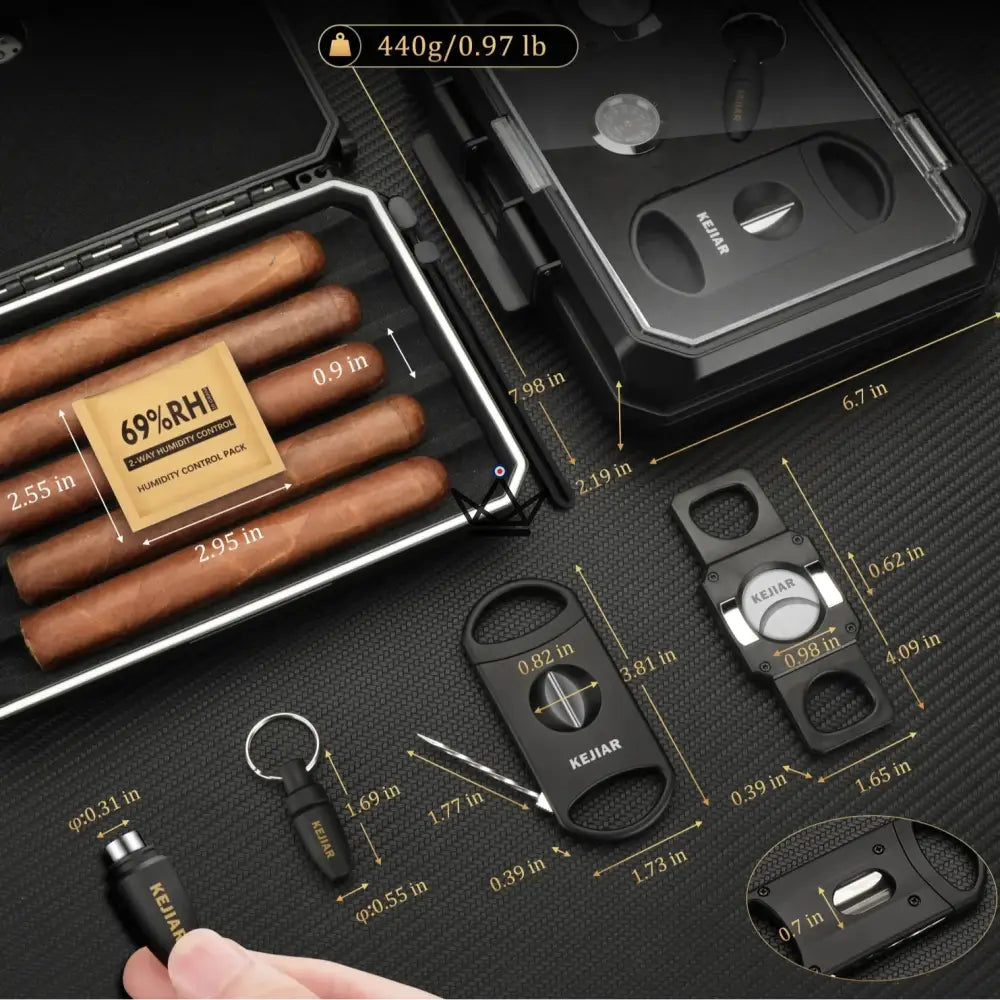 New Origin Zigarren-Reiseetui — Tragbarer Mini-Humidor, Hygrometer & 5 integrierte Accessoires – Ansicht 6