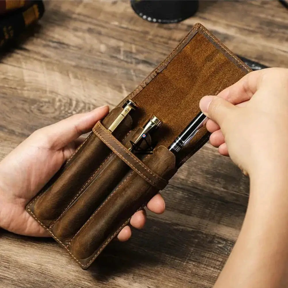 Customizable Leather Fountain Pen Case - Voyageur Valet — 3 slots