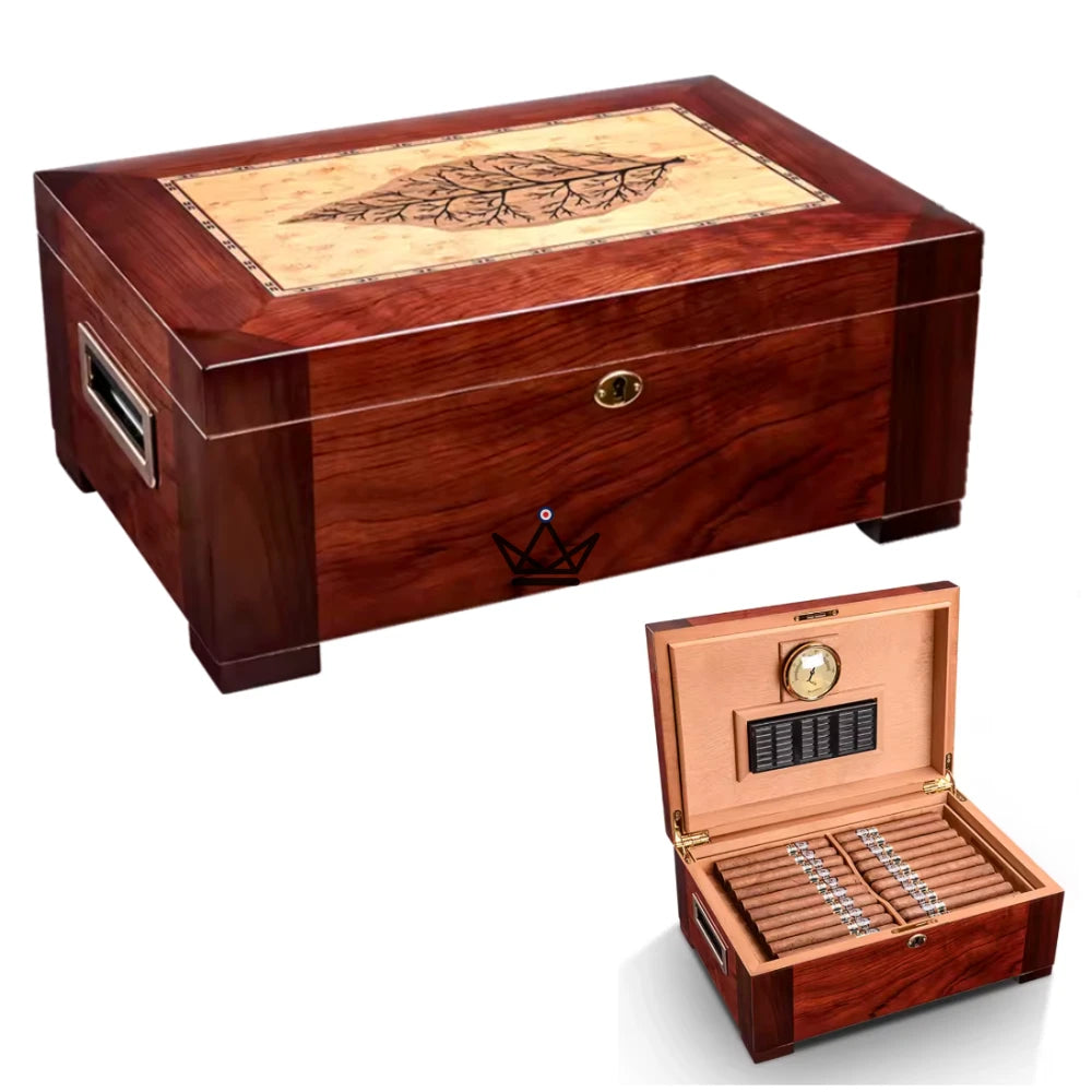 Humidor Aura Cedar: palisandro y abulón, 100 cigarros, divisores de cedro ajustables, cerradura dorada