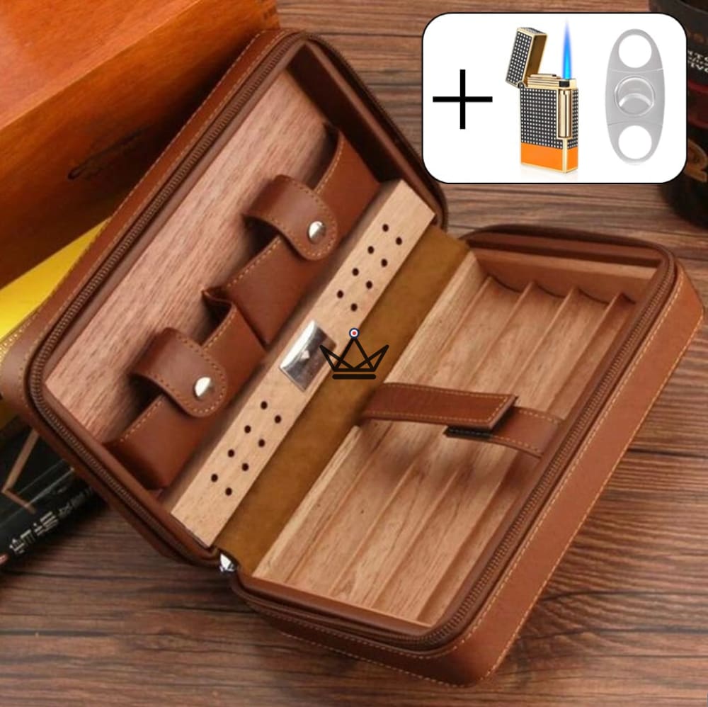 Leather & Cedar Travel Humidor — 5 Cigars | Prime Style — Brown / Gambit Silex