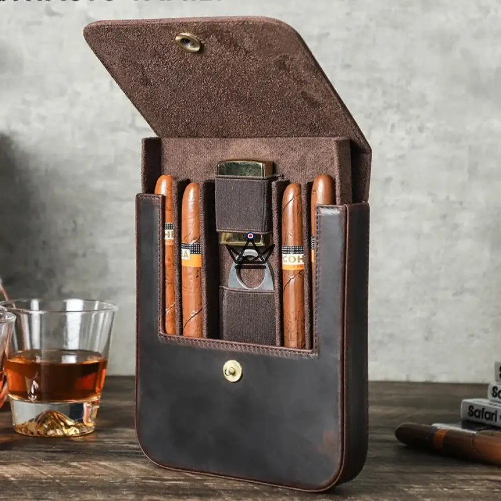 Caso de cigarro de cuero personalizable - Voyageur Quad Caso de cigarro de cuero personalizable - Voyageur Quad