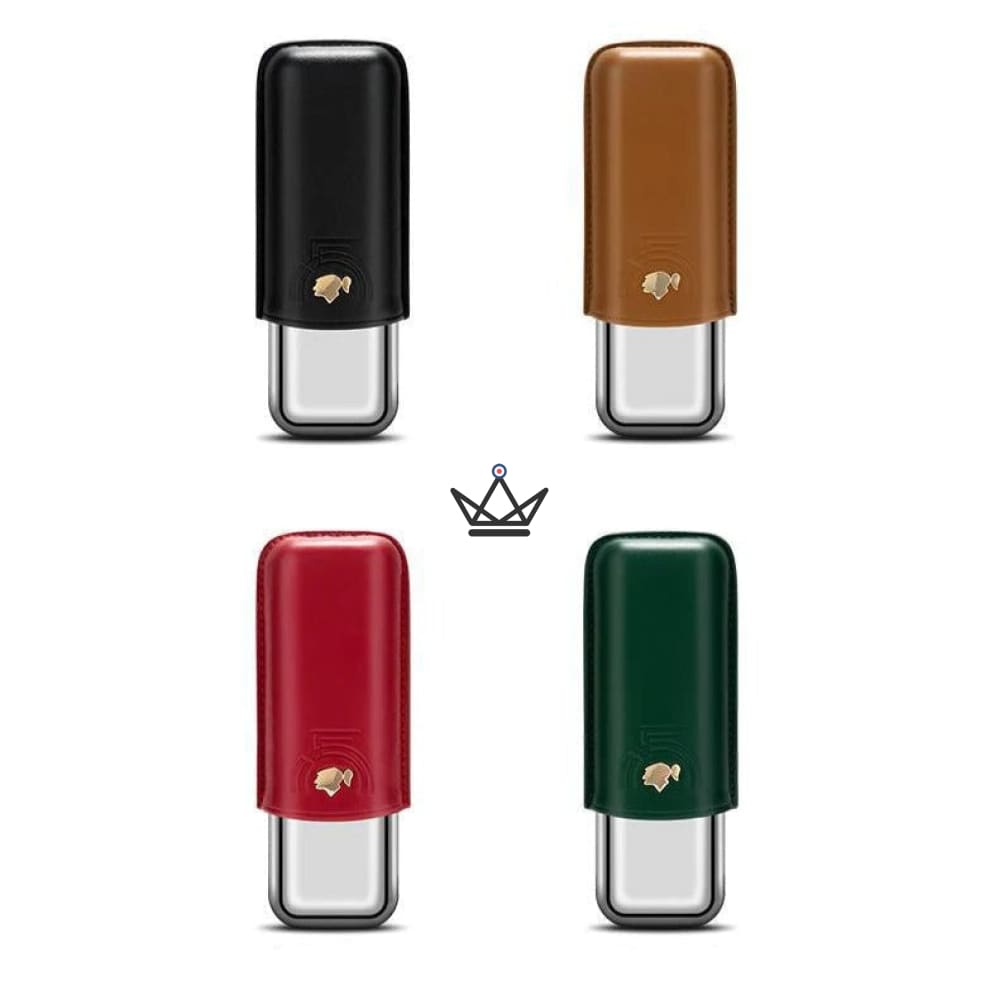 SAVOY 50' Edition Cigar Case — Grained Leather & Stainless Steel, Embossed Pattern, 2 Cigars — view 11