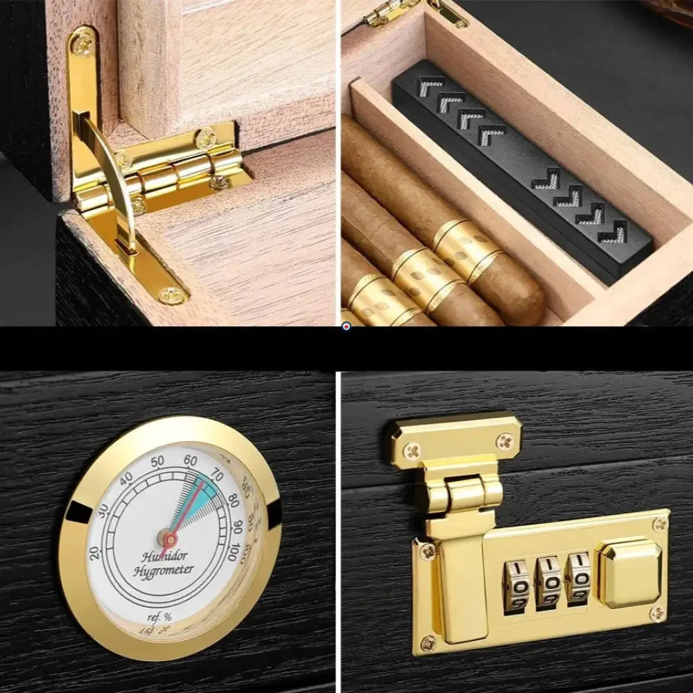 Humidor Enigma Moon – Zeder, Glasdeckel, Code-Schloss, Schublade, 30 Zigarren | Solo oder Orion (Aschenbecher, Feuerzeug, Zigarrenschneider) – Ansicht 7