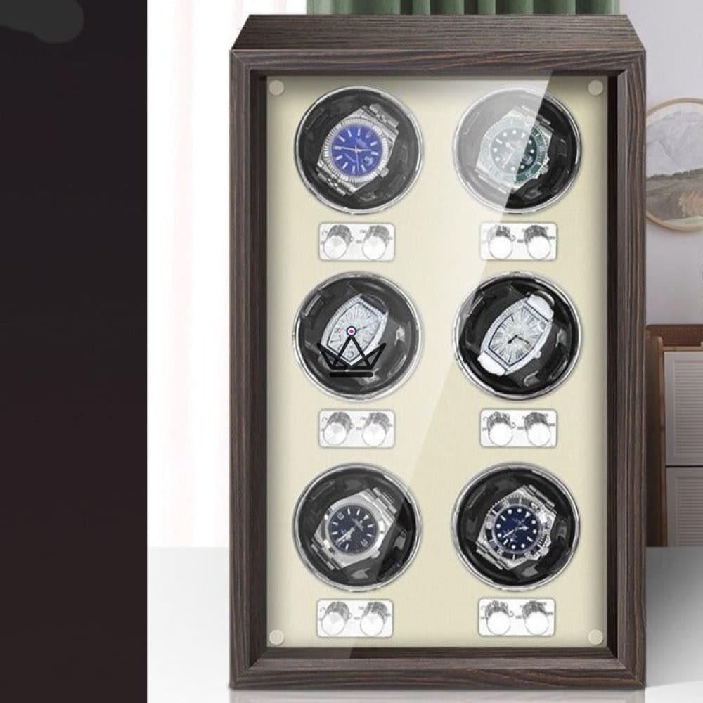 Automatic Watch Winder EBONY LUXE — Wood, 4 to 6 Watches, Independent Rotors — White / 6 Pitches