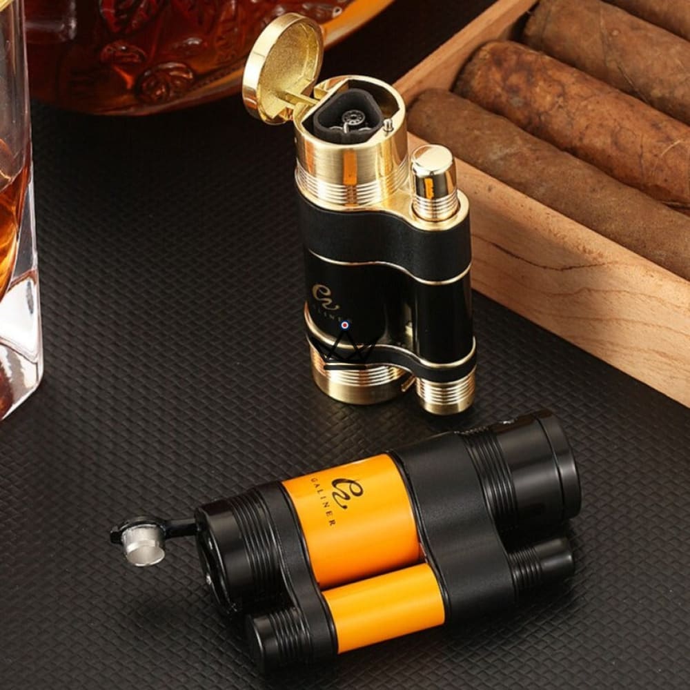 GALVANO ELITE Zigarren-Set — Lederetui für 2 Zigarren + Cutter + Jet-Feuerzeug + Aschenbecher – Ansicht 9