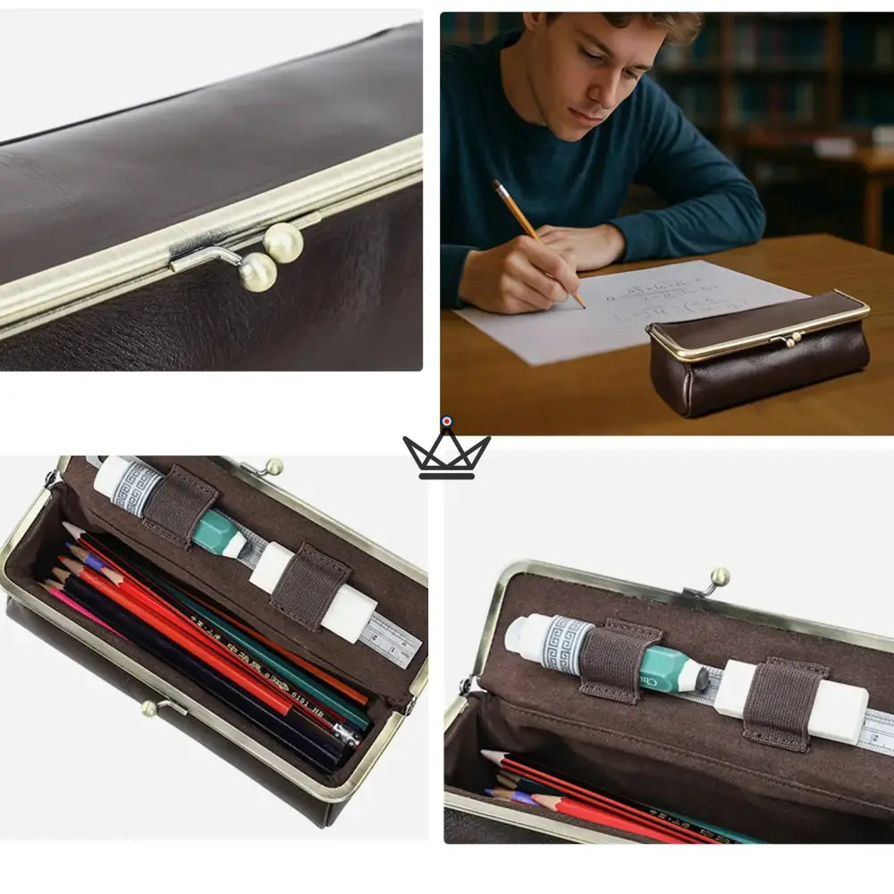 Personalizable Leather Pouch with Vintage Clasp - Traveller SCRIPT — view 7