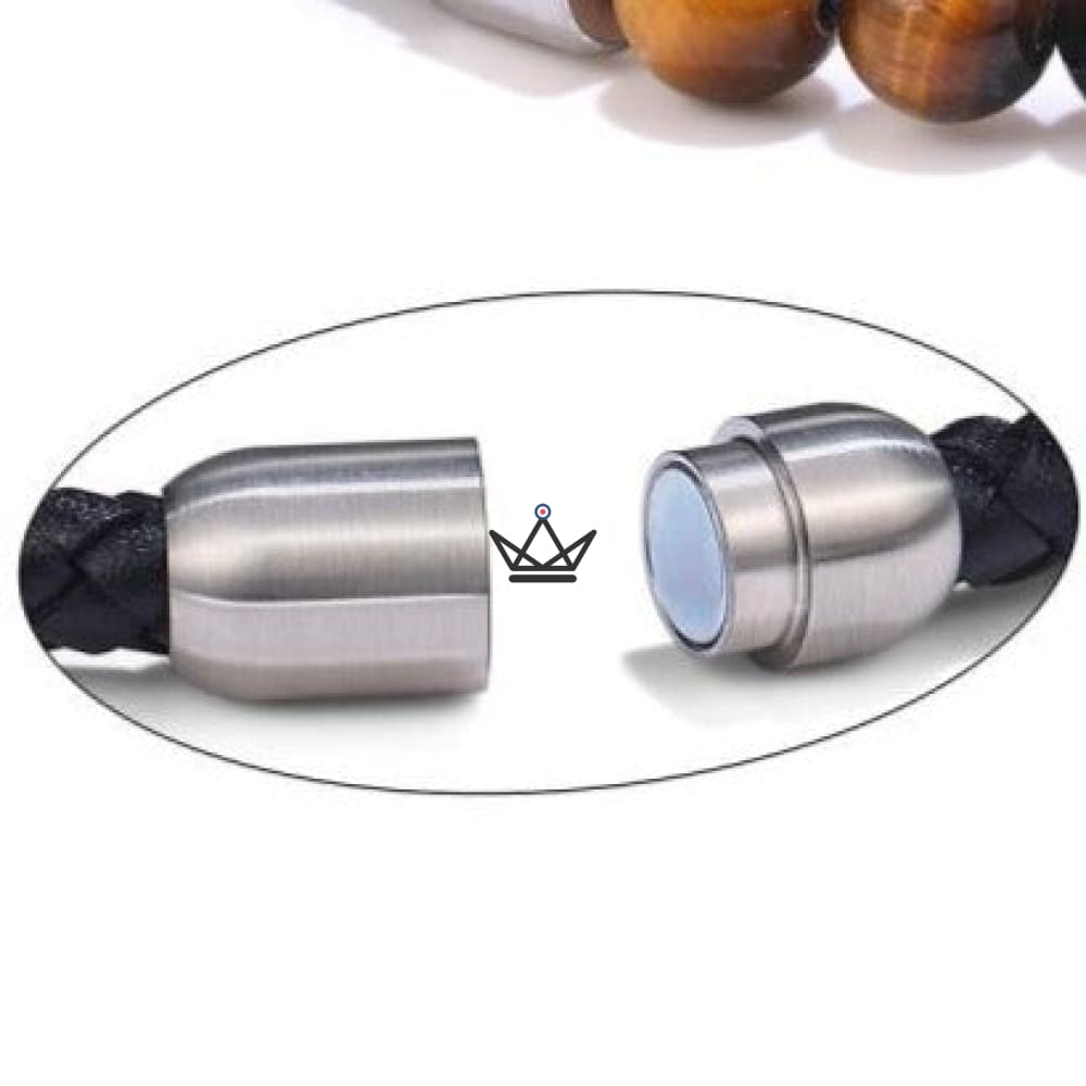 Leather Pearl Bracelet - Braided Leather & Natural Stones - 10 Stones — view 2
