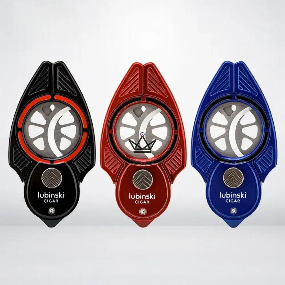 BatBlade Edition Cigar Cutter — 28mm Double Stainless Steel Blade, Butterfly Mechanism, Crimson Shadow · Knight Black · Midnight Blue | Box & Genuine Leather Pouch Included — view 2